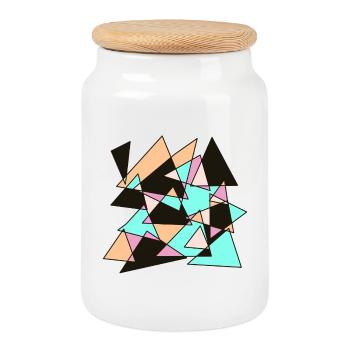 Geometric pastel triangles - Cookie Jar with Wooden Lid - white - Front