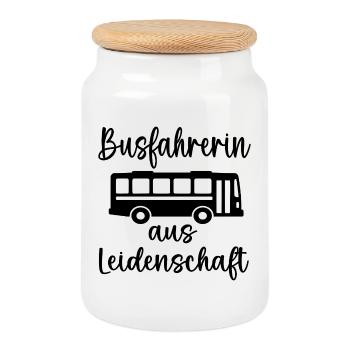 Bus Driving Bus Driver Bus - Cookie Jar with Wooden Lid - white - Front