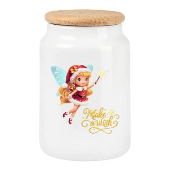 Sweet Christmas fairy with magic wand Make a wish - Cookie Jar with Wooden Lid - white - Front