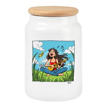 Girl_Ukulele - Keksdose mit Holzdeckel - Weiß - Vorne