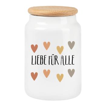 Amour pour tous, paix, joie, paix, paix mondiale - Boîte à biscuits avec couvercle en bois - blanc - Devant
