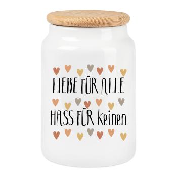 Liebe für alle, Hass für keinen, Weltfriededen - Keksdose mit Holzdeckel - Weiß - Vorne
