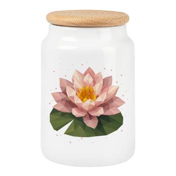 Polygon Seerose in Rosa auf grünem Blatt - Keksdose mit Holzdeckel - Weiß - Vorne