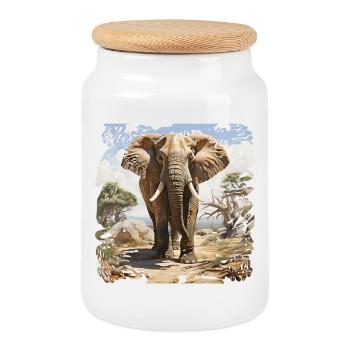 Éléphant de savane dans un style aquarelle - Boîte à biscuits avec couvercle en bois - blanc - Devant