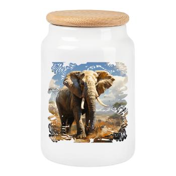 Éléphant africain en lumière - Boîte à biscuits avec couvercle en bois - blanc - Devant
