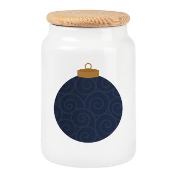 Marine-Wirbelornament - Keksdose mit Holzdeckel - Weiß - Vorne