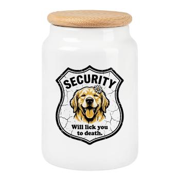 Funny Golden Retriever Security Force Lick You To  - Boîte à biscuits avec couvercle en bois - blanc - Devant