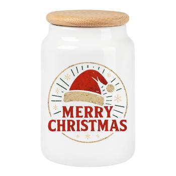 Noël Vintage Cercle Santa - Boîte à biscuits avec couvercle en bois - blanc - Devant