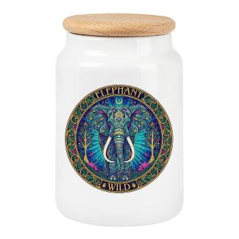 Cercle du Mandala des Éléphants Sauvages - Boîte à biscuits avec couvercle en bois - blanc - Devant