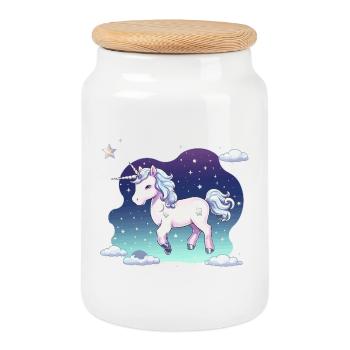 Pastell-Einhorn Sternenhimmel - Keksdose mit Holzdeckel - Weiß - Vorne