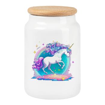 Einhorn Galaxie Neon - Keksdose mit Holzdeckel - Weiß - Vorne