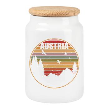 Österreich Berge Retro Sonnenuntergang - Keksdose mit Holzdeckel - Weiß - Vorne