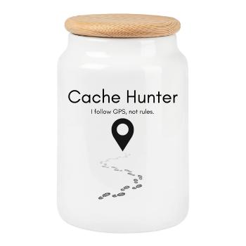 Cache Hunter Shirt – GPS Adventure Outdoor - Cookie Jar with Wooden Lid - white - Front