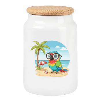 Süßer Papagei mit Brille Strandsommerurlaub - Keksdose mit Holzdeckel - Weiß - Vorne