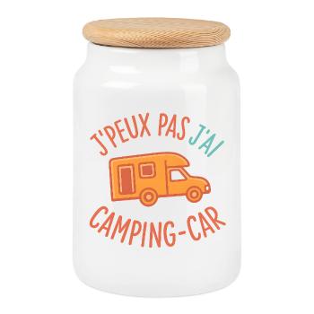 Jpeux pas jai camping-car - Boîte à biscuits avec couvercle en bois - blanc - Devant