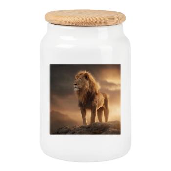 Löwenkönig Majestätisch im Abendlicht - Boîte à biscuits avec couvercle en bois - blanc - Devant