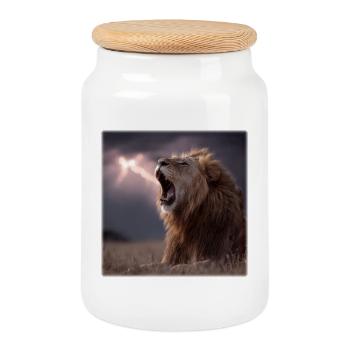 Dramatischer Roaring King Löwe im Sturm - Boîte à biscuits avec couvercle en bois - blanc - Devant