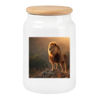 Löwenkönig – Majestätisch im Abendlicht - Boîte à biscuits avec couvercle en bois - blanc - Devant