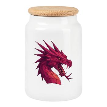 Dragon géométrique magenta - Boîte à biscuits avec couvercle en bois - blanc - Devant