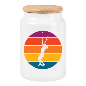 tennis - Cookie Jar with Wooden Lid - white - Front