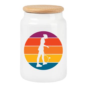 tennis - Boîte à biscuits avec couvercle en bois - blanc - Devant
