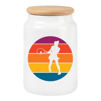 tennis - Boîte à biscuits avec couvercle en bois - blanc - Devant