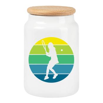 tennis - Boîte à biscuits avec couvercle en bois - blanc - Devant