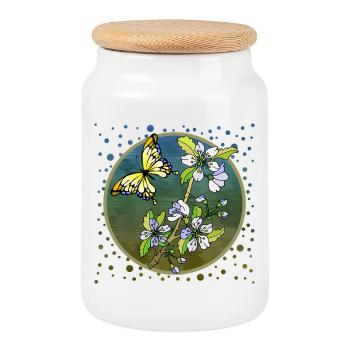 butterfly - Cookie Jar with Wooden Lid - white - Front