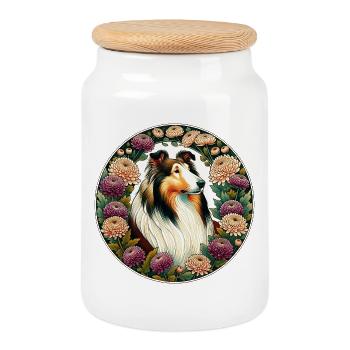 Colley dans le cercle floral - Boîte à biscuits avec couvercle en bois - blanc - Devant