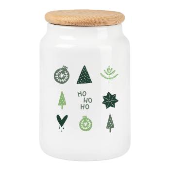 HO HO HO - TANNENGRÜN - Keksdose mit Holzdeckel - Weiß - Vorne
