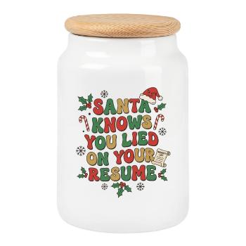 Santa knows you lied on your resume - Cookie Jar with Wooden Lid - white - Front