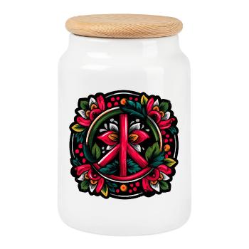 Peace Symbol in Colorful Surfer Sticker Style - Cookie Jar with Wooden Lid - white - Front