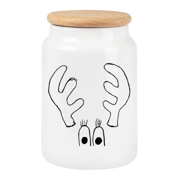 Orignal aux grands yeux - Boîte à biscuits avec couvercle en bois - blanc - Devant