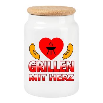 Grill - Cookie Jar with Wooden Lid - white - Front
