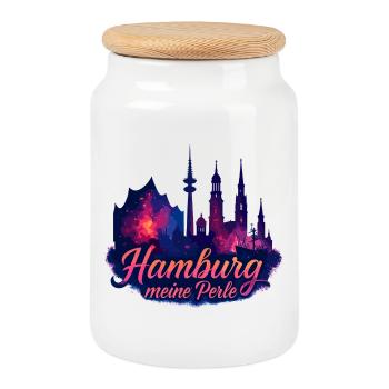 Hamburg Pearl City Silhouette Harbor Gift - Cookie Jar with Wooden Lid - white - Front