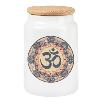 Om Mandala Zen Muster - Keksdose mit Holzdeckel - Weiß - Vorne