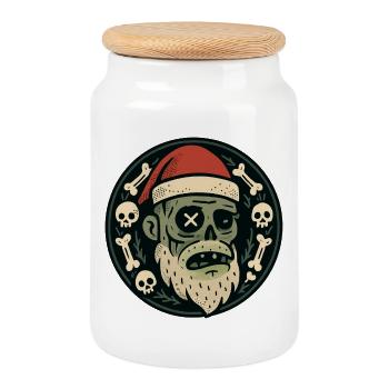 Père Noël Zombie - Boîte à biscuits avec couvercle en bois - blanc - Devant