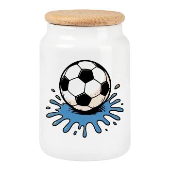 Éclaboussures de football - Boîte à biscuits avec couvercle en bois - blanc - Devant