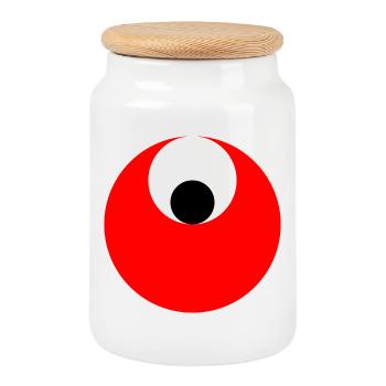 3 cercles, rouge, blanc et noir - Boîte à biscuits avec couvercle en bois - blanc - Devant