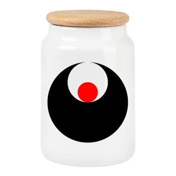 3 circles, black, white and red - Cookie Jar with Wooden Lid - white - Front