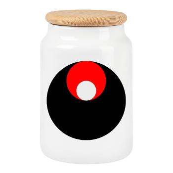 3 circles, black, red and white - Cookie Jar with Wooden Lid - white - Front