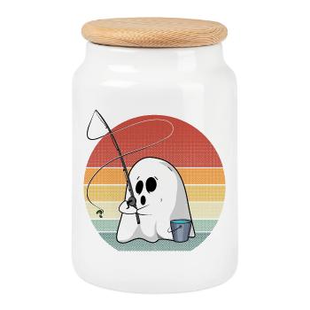 Drôle de Ghost Fishing Retro Sunset Spooky Hobby Gift - Boîte à biscuits avec couvercle en bois - blanc - Devant