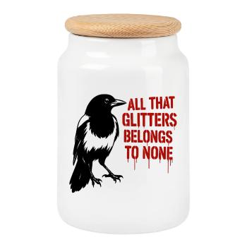 Elster, Rabe und Glitter-Slogan - Keksdose mit Holzdeckel - Weiß - Vorne