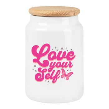Love your Self - Cookie Jar with Wooden Lid - white - Front