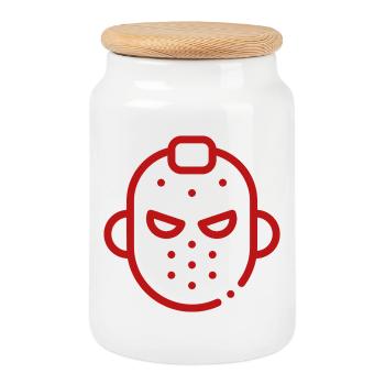 Hockey sur glace Maskikon - Boîte à biscuits avec couvercle en bois - blanc - Devant