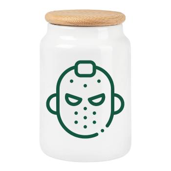 Hockey sur glace Maskikon - Boîte à biscuits avec couvercle en bois - blanc - Devant