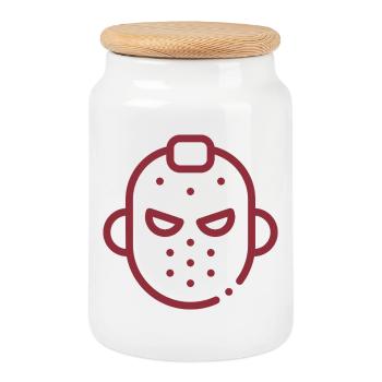Mask icon - Cookie Jar with Wooden Lid - white - Front