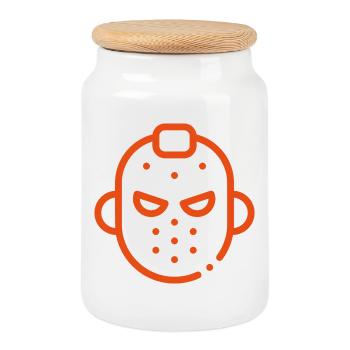 Hockey sur glace Maskikon - Boîte à biscuits avec couvercle en bois - blanc - Devant