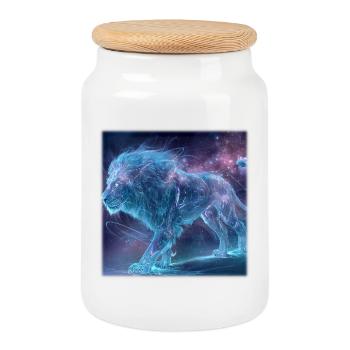 Mystical Star Lion – Futuristic & Magical - Cookie Jar with Wooden Lid - white - Front