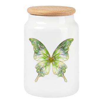 Grüner Aquarellschmetterling Glanz - Keksdose mit Holzdeckel - Weiß - Vorne
